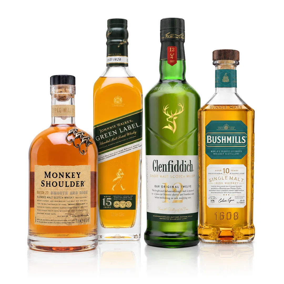 Monkey Shoulder, Johnnie Walker Green Label 15, Glenfiddich 12 και Bushmills 10
